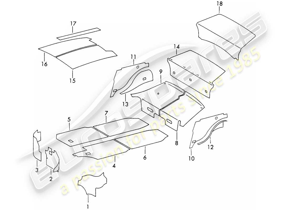 porsche 1973 (911) body shell - sound absorber parts diagram
