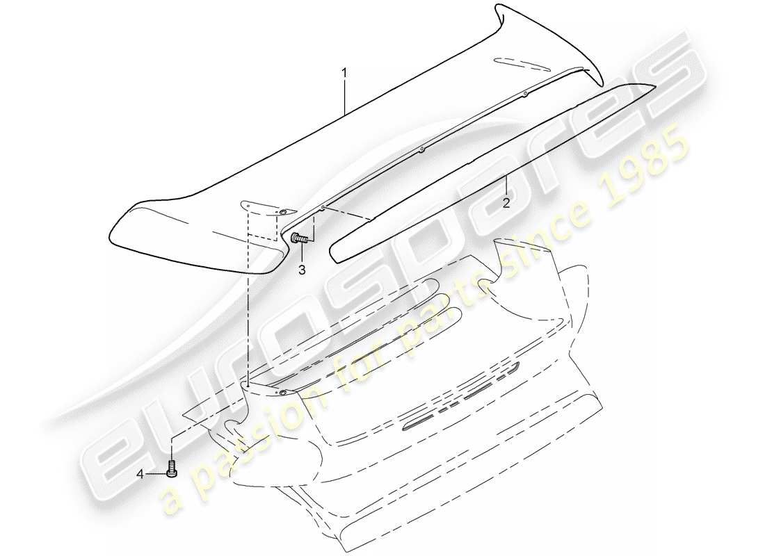 porsche 2008 (997-1 turbo / gt2) rear spoiler part diagram