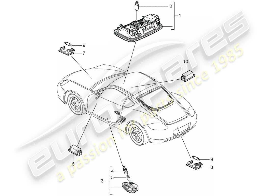 porsche 2006 (987 cayman) interior lights part diagram
