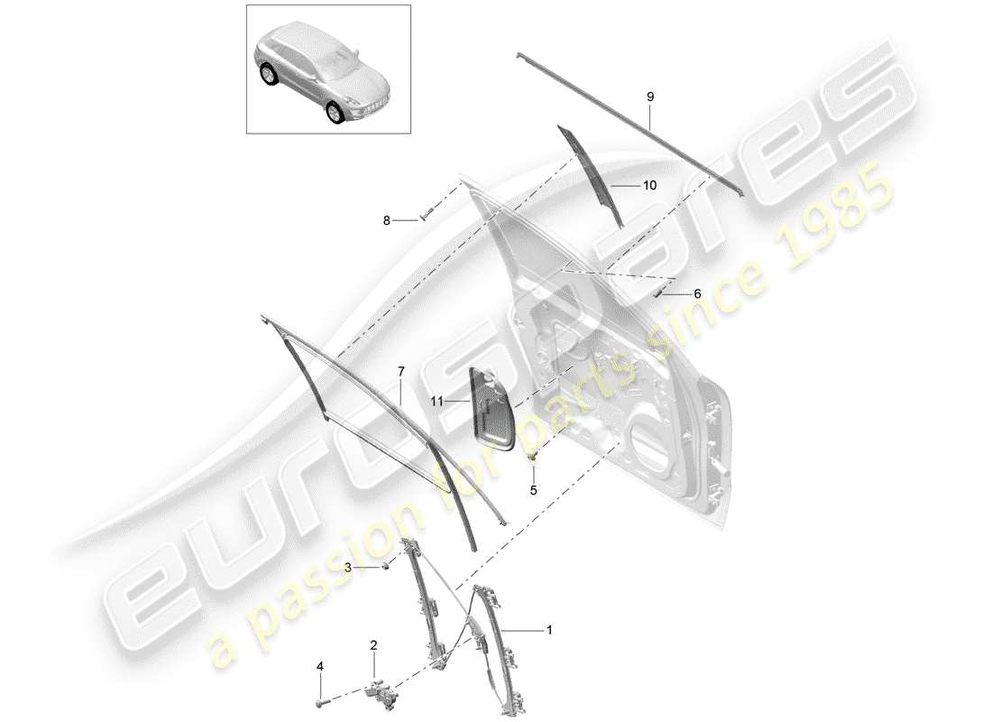 porsche 2016 (macan) window regulator part diagram