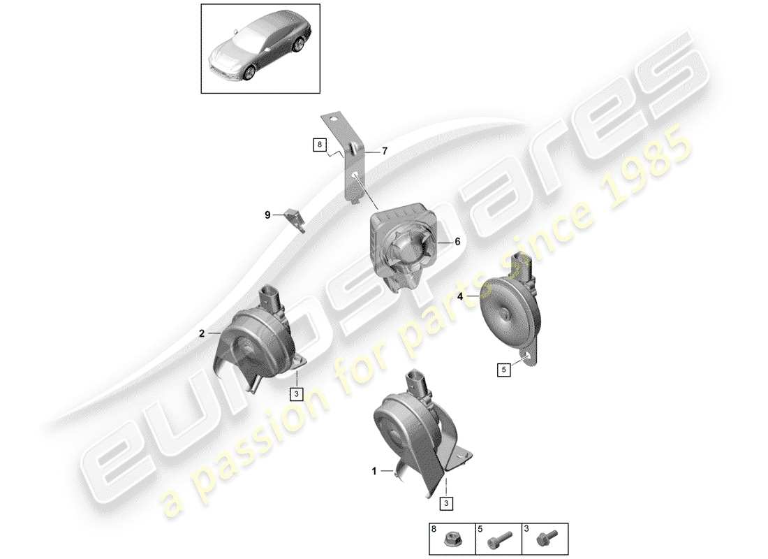 porsche 2020 (panamera 971-1) fanfare horn part diagram