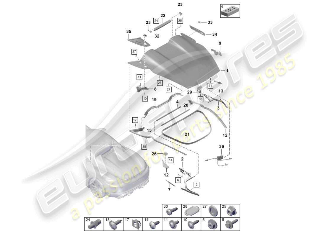 porsche 2020 (718 boxster) cover rear parts diagram