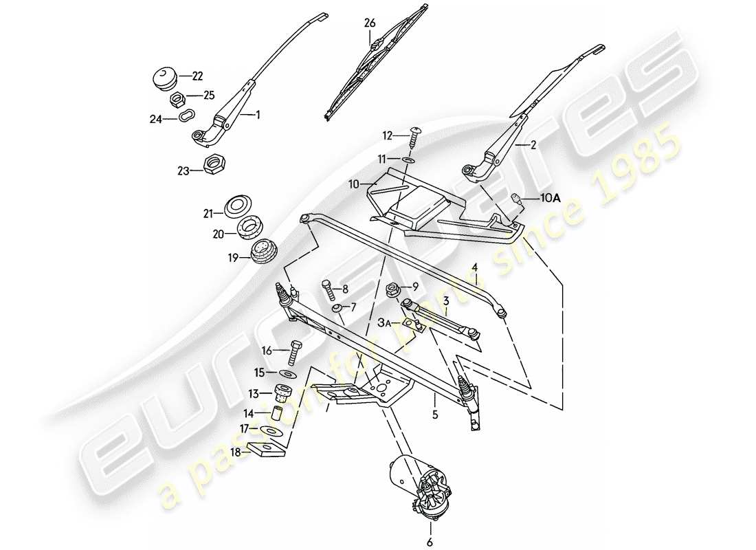 porsche 1979 (924) windscreen wiper system part diagram