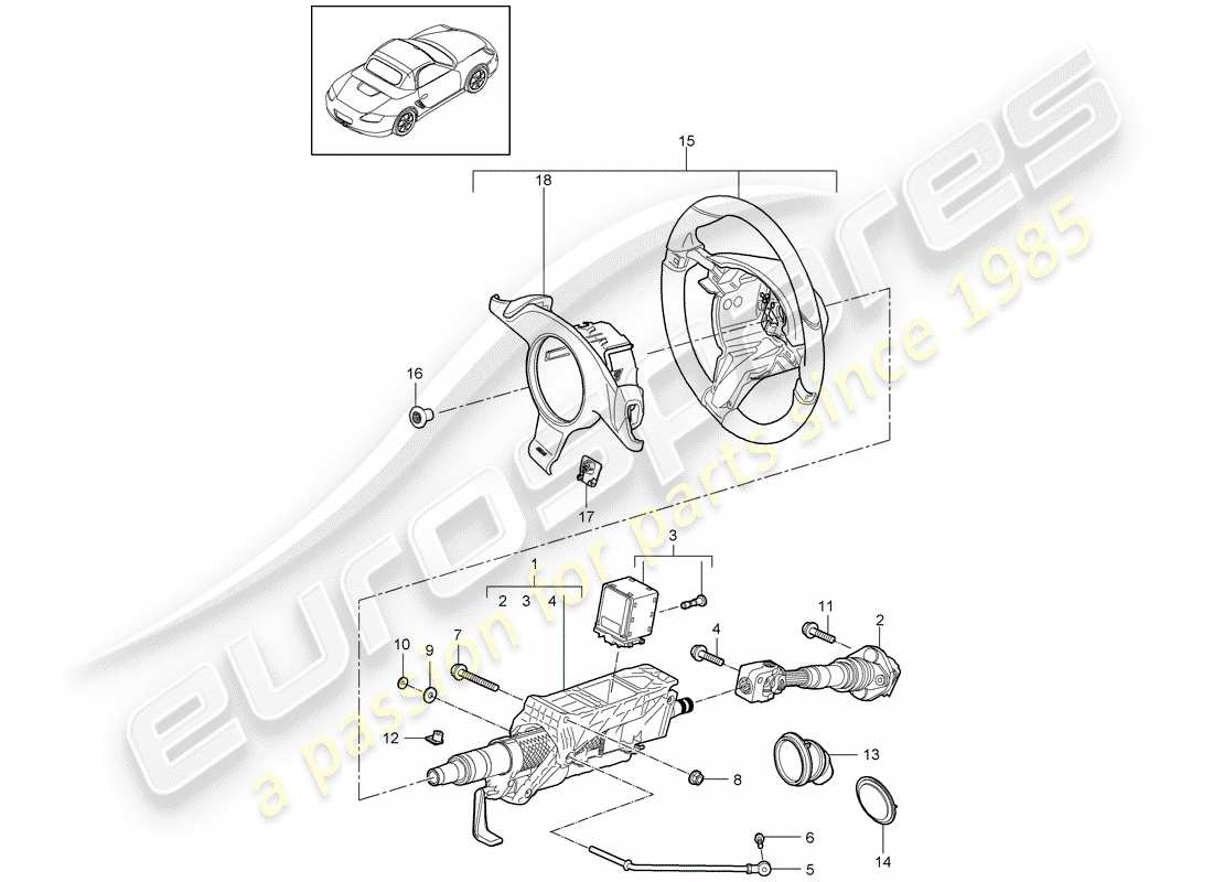 porsche 2009 (987 boxster) steering protective pipe part diagram
