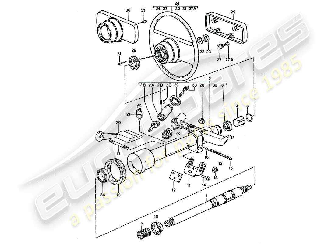 porsche 1994 (928) steering parts - steering wheel part diagram