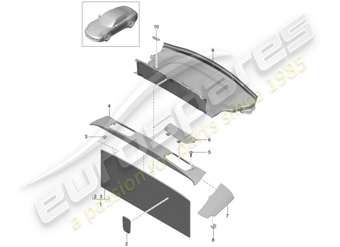 porsche 991 (2014) lining parts diagram