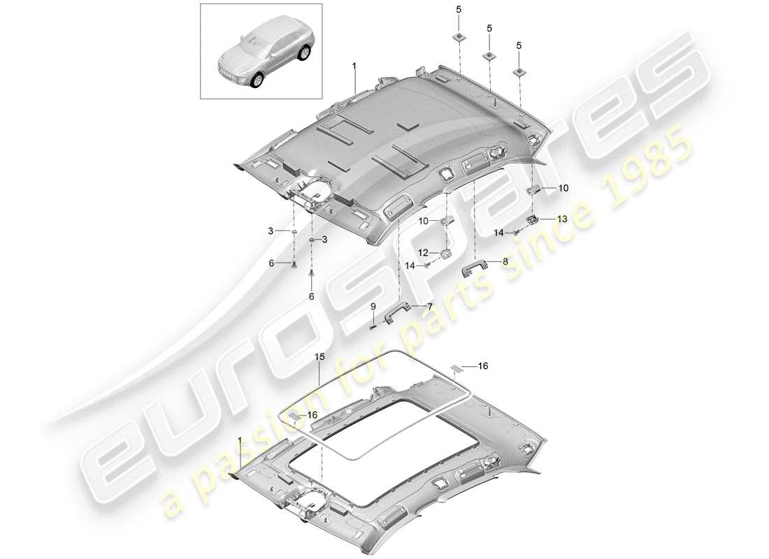 porsche macan (2018) roof trim panel parts diagram