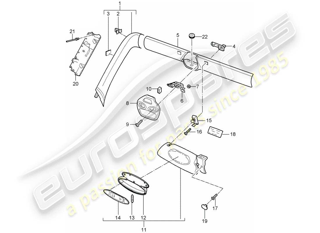 porsche 2011 (997-2) a-pillar part diagram
