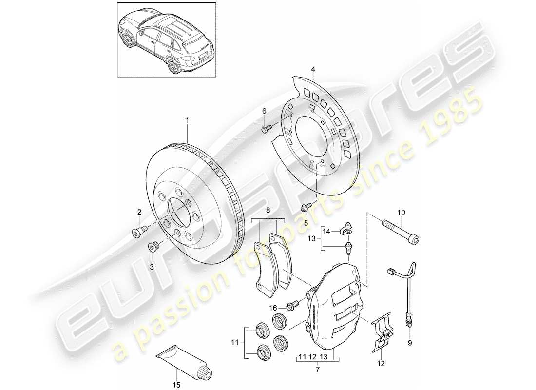 porsche 2011 (cayenne e2 92a) disc brakes part diagram