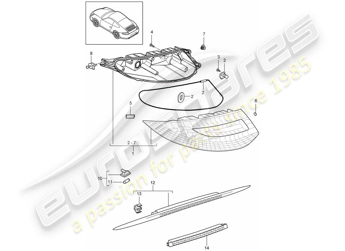 porsche 2012 (997-2) rear light part diagram