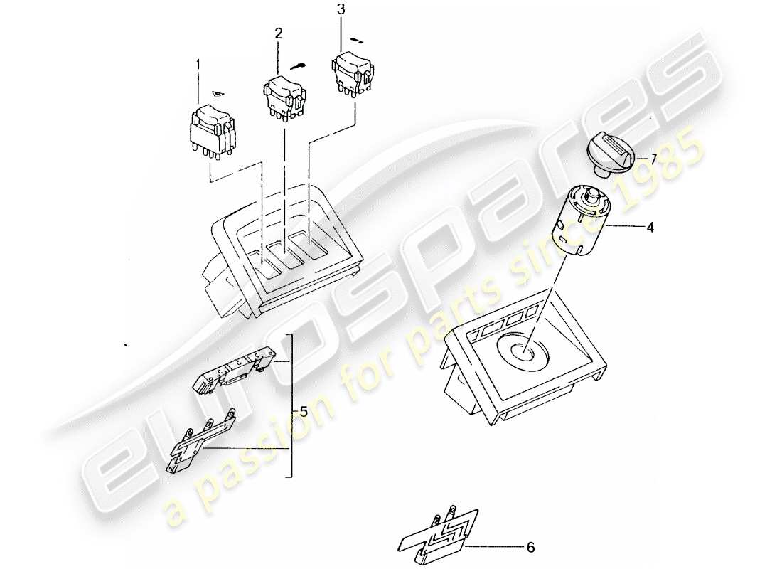 porsche 1993 (964) switch - center console part diagram