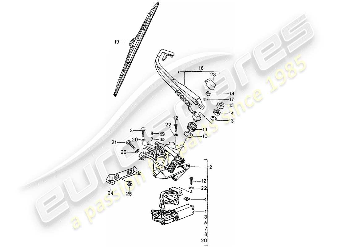 porsche 1992 (964) rear window wiper parts diagram