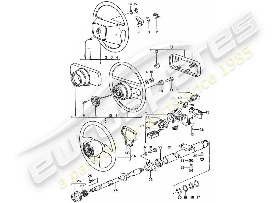 porsche 968 (1995) steering wheel - steering column - steering lock part diagram