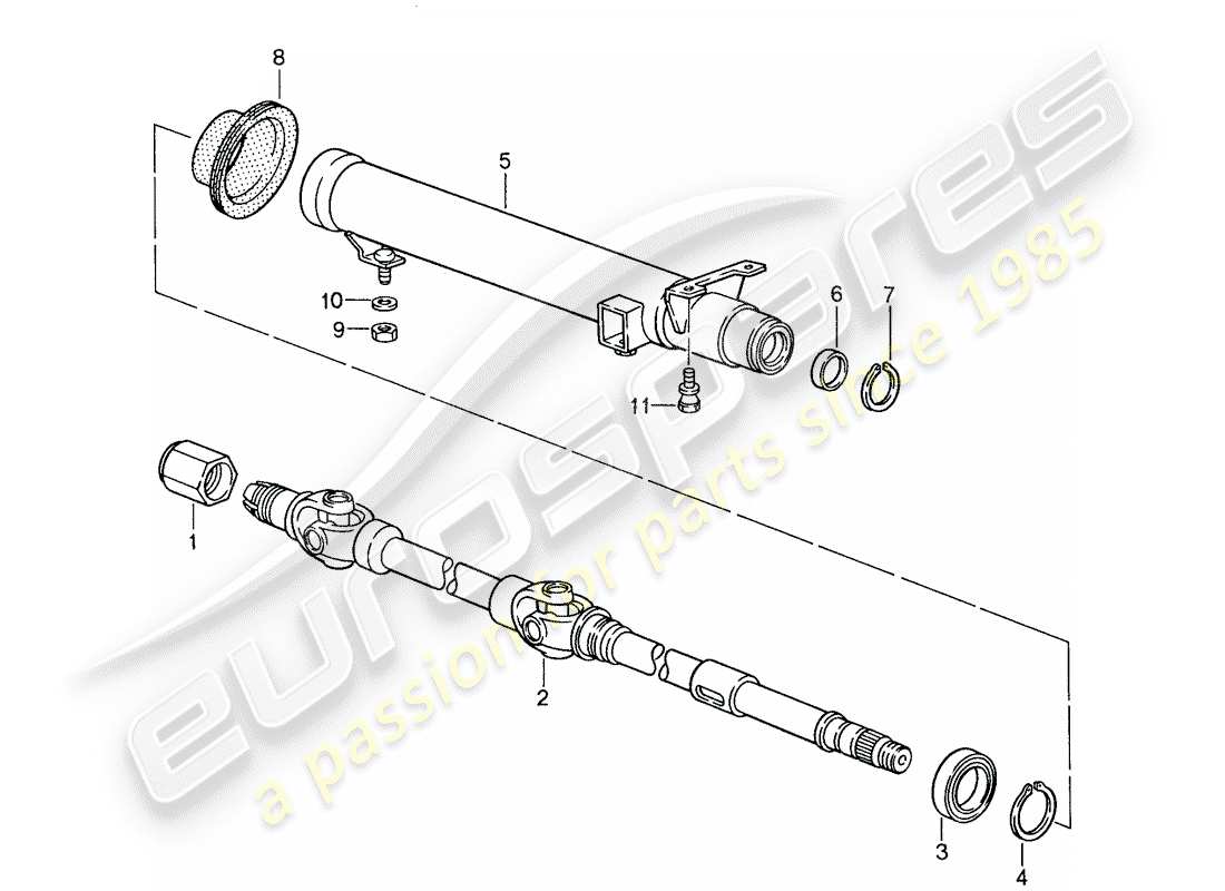 porsche 1988 (959) intermediate steering shaft - steering protective pipe parts diagram