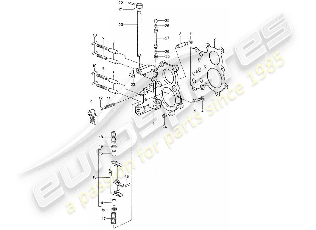 porsche 1988 (959) tensioning plate - shift control lock device parts diagram