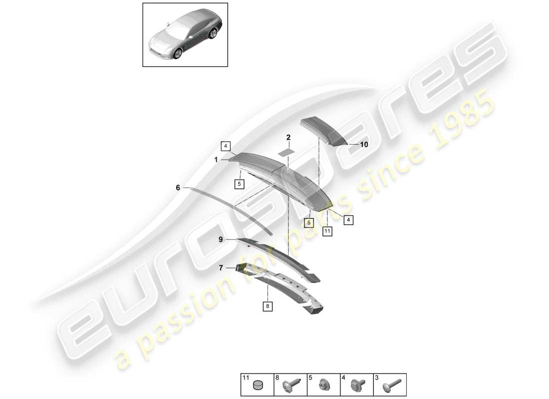 porsche 2018 (panamera 971-1) rear spoiler part diagram