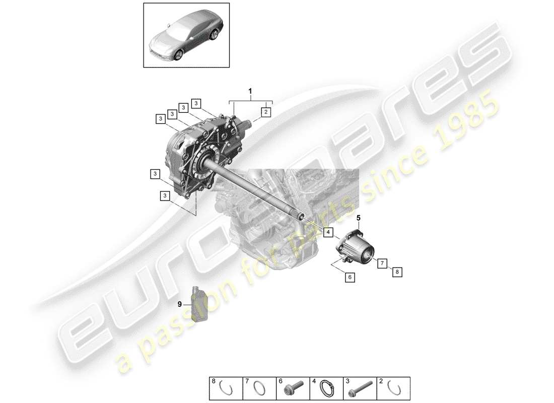 porsche panamera 971 (2017) front axle differential parts diagram