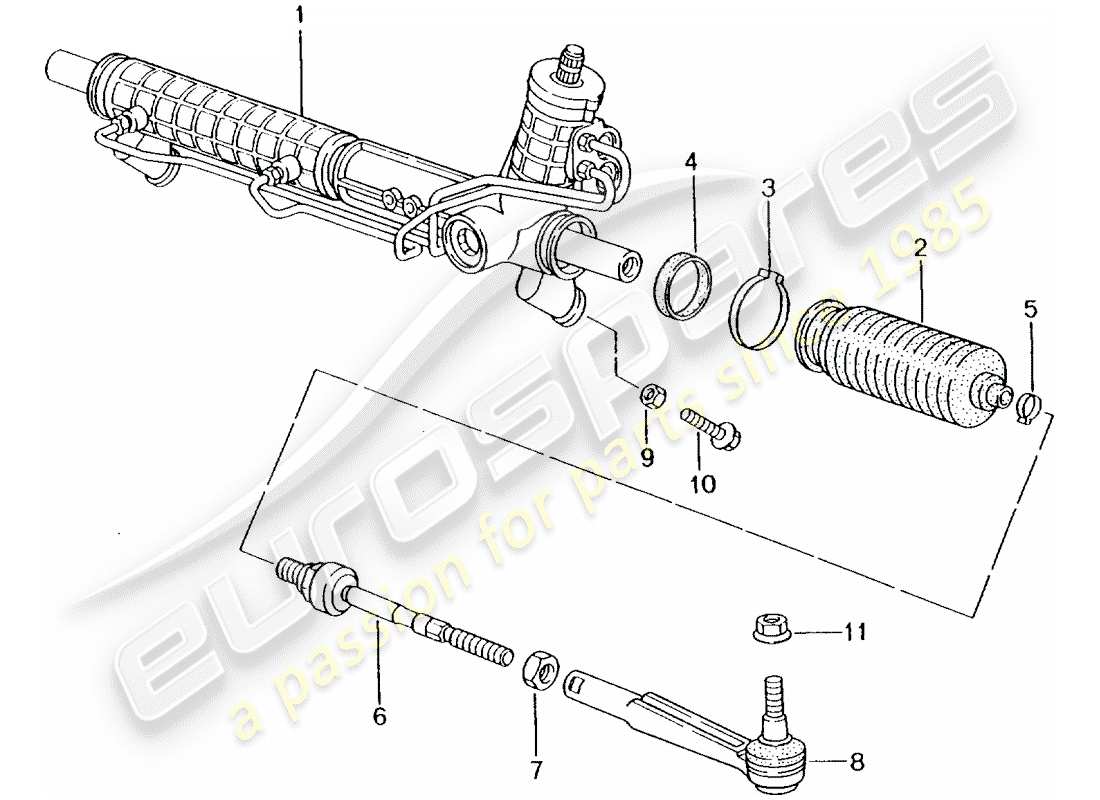 porsche 2005 (996 turbo / gt2) power steering - steering gear - steering parts part diagram
