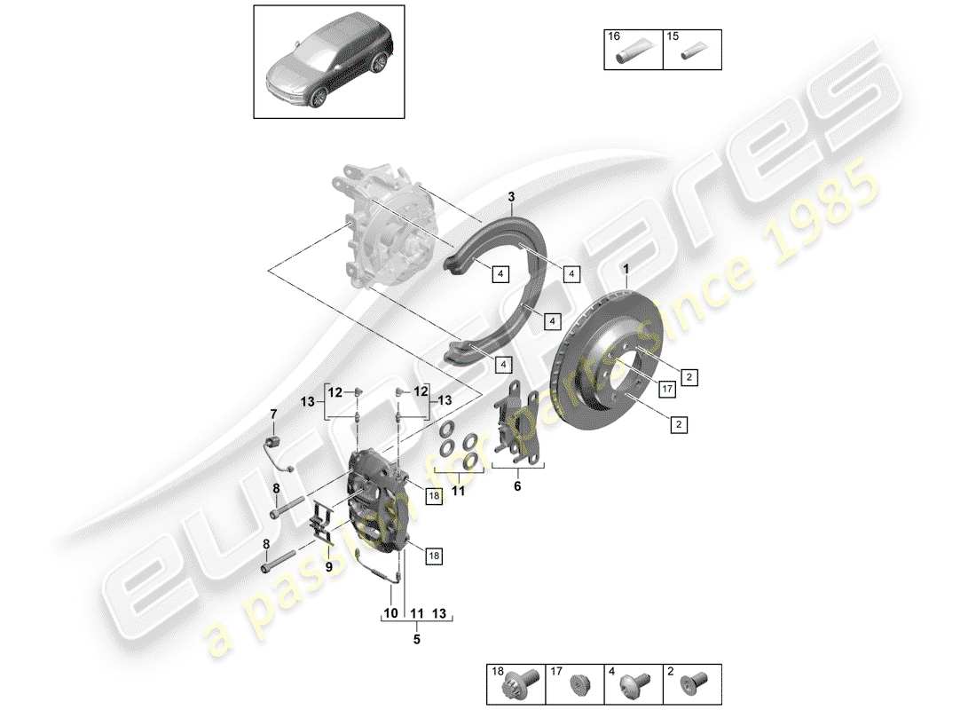 porsche 2019 (cayenne e3 9ya/9yb) disc brakes part diagram