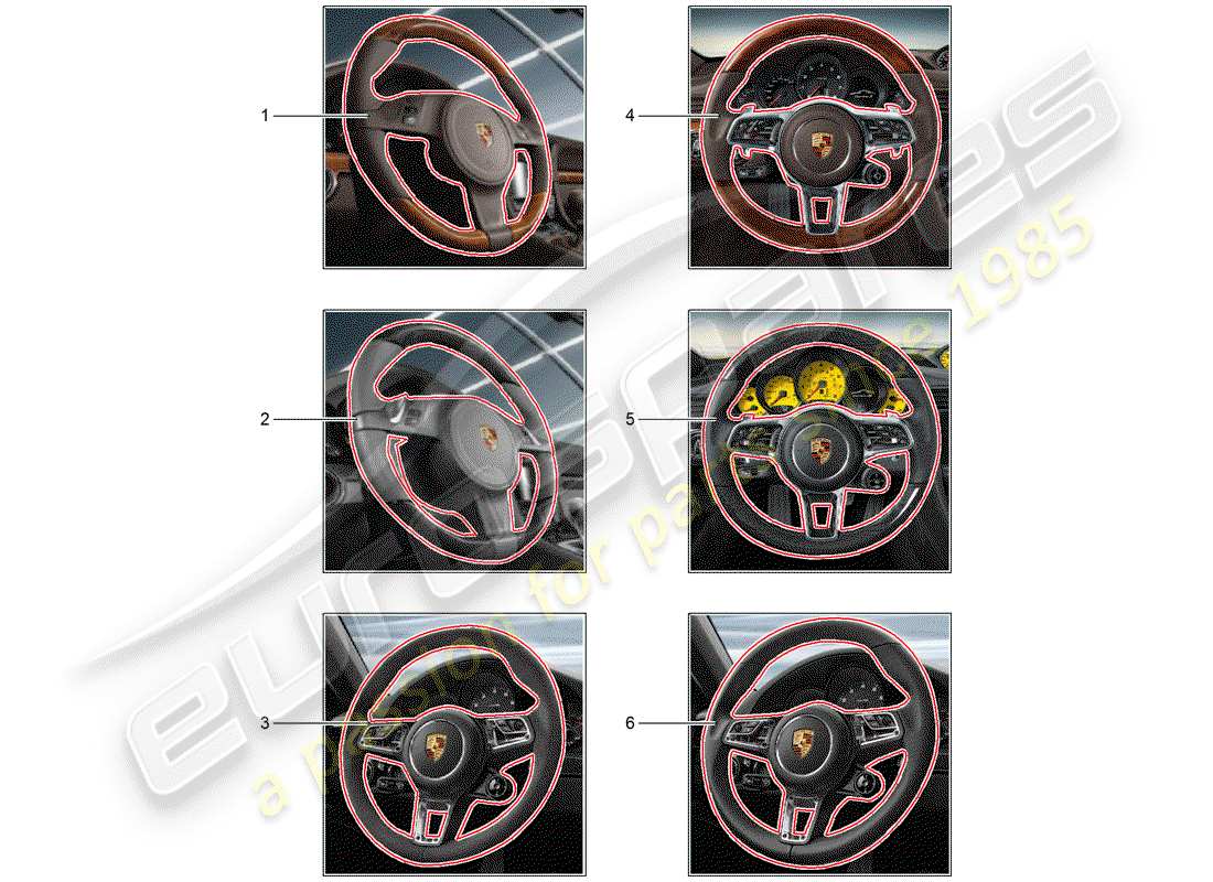 porsche tequipment 98x/99x (2019) multifunction steering wheel part diagram