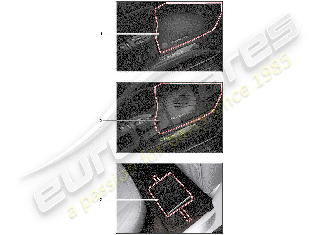 porsche 2009 (tequipment cayenne) 1 set floor mats part diagram