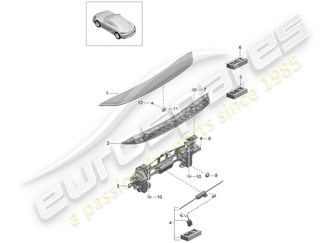 porsche 718 cayman (2020) rear spoiler parts diagram