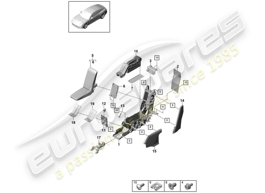 porsche 2020 (panamera 971-1) center console part diagram