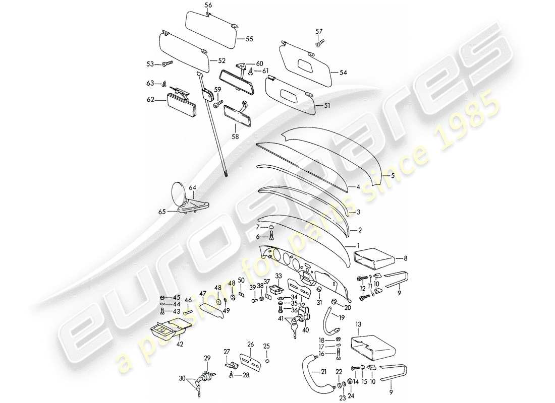 porsche 1964 (356b/356c) dashboard - accessories part diagram