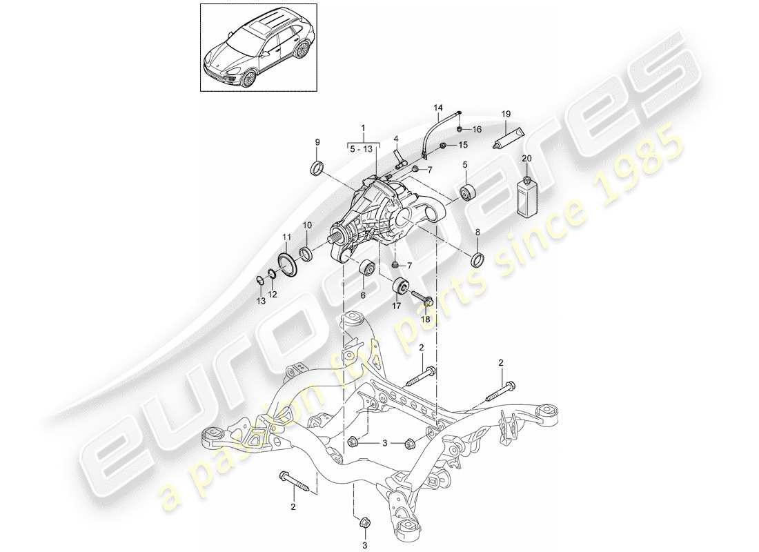 porsche 2015 (cayenne e2 92a) rear axle differential part diagram