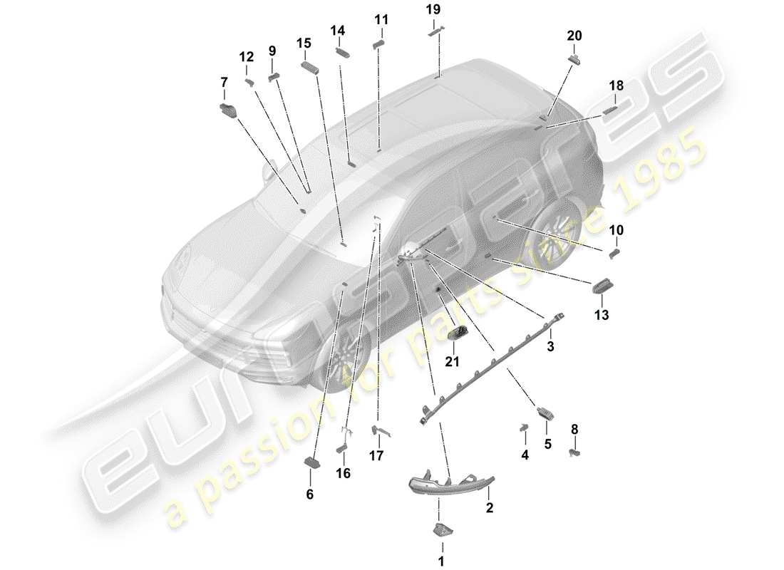 porsche 2019 (cayenne e3 9ya/9yb) interior lighting part diagram