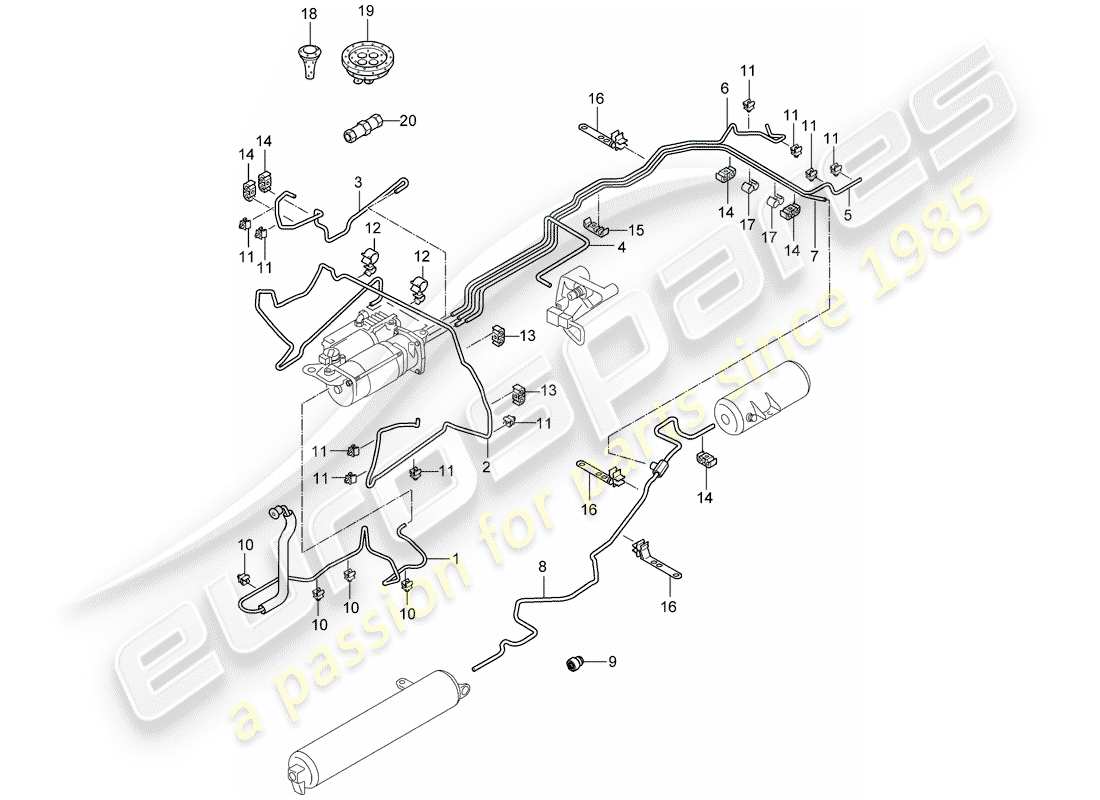 porsche 2004 (cayenne e1 9pa) self levelling system part diagram