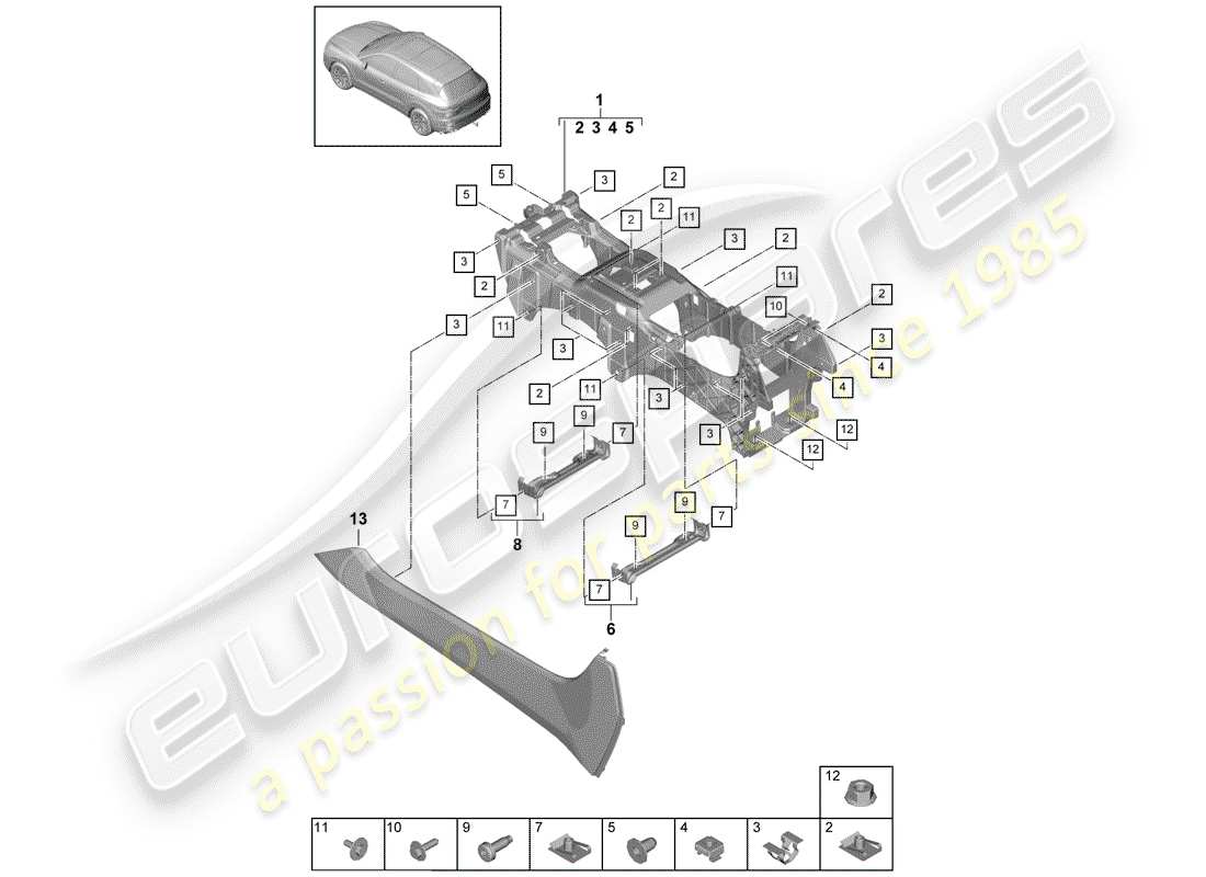 porsche 2018 (cayenne e3 9ya/9yb) center console part diagram