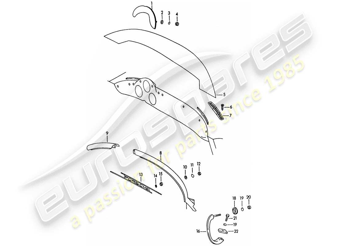 porsche 1961 (356b/356c) dashboard - accessories part diagram