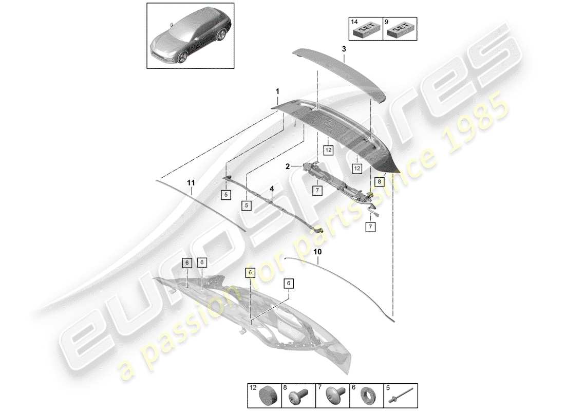 porsche 2020 (panamera 971-1) rear spoiler part diagram
