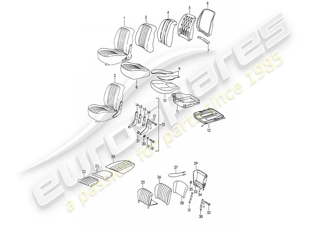 porsche 1963 (356b/356c) front seat - and - emergency seat part diagram