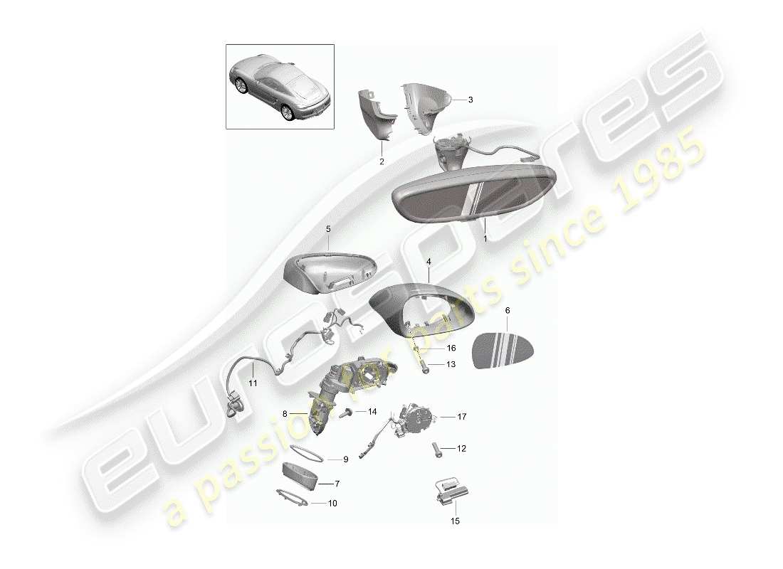 porsche 2016 (981 cayman) rear view mirror inner part diagram
