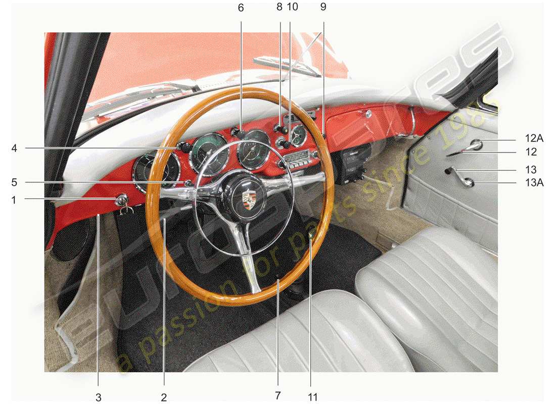 porsche 1962 (356b/356c) button - set - switch part diagram