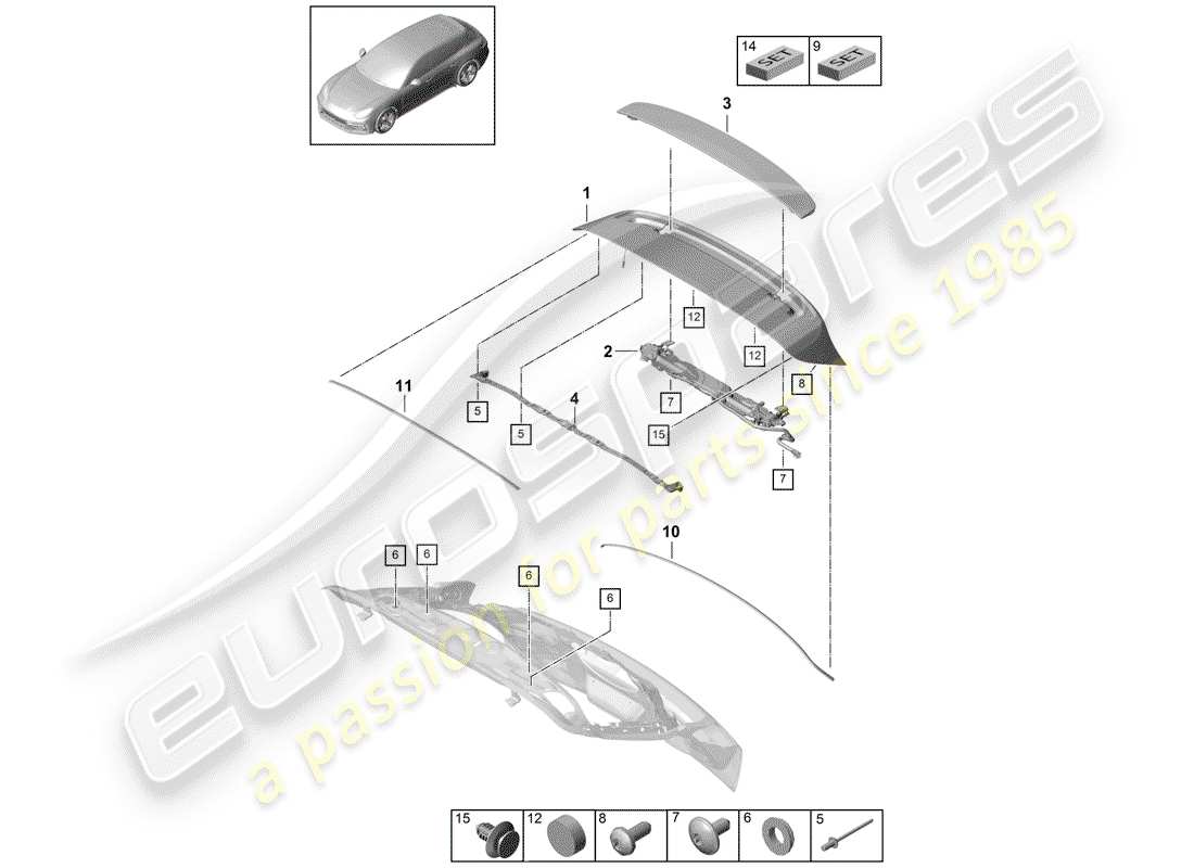 porsche 2017 (panamera 971-1) rear spoiler part diagram