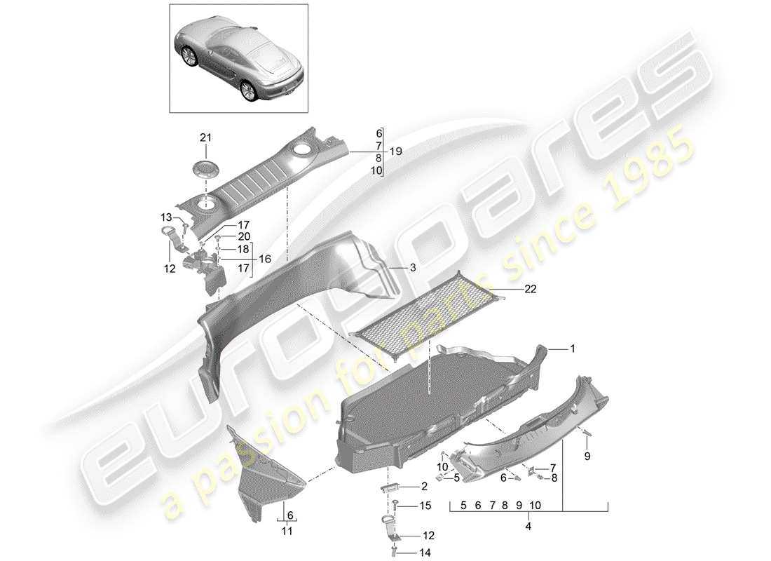 porsche 2016 (981 cayman) luggage compartment part diagram