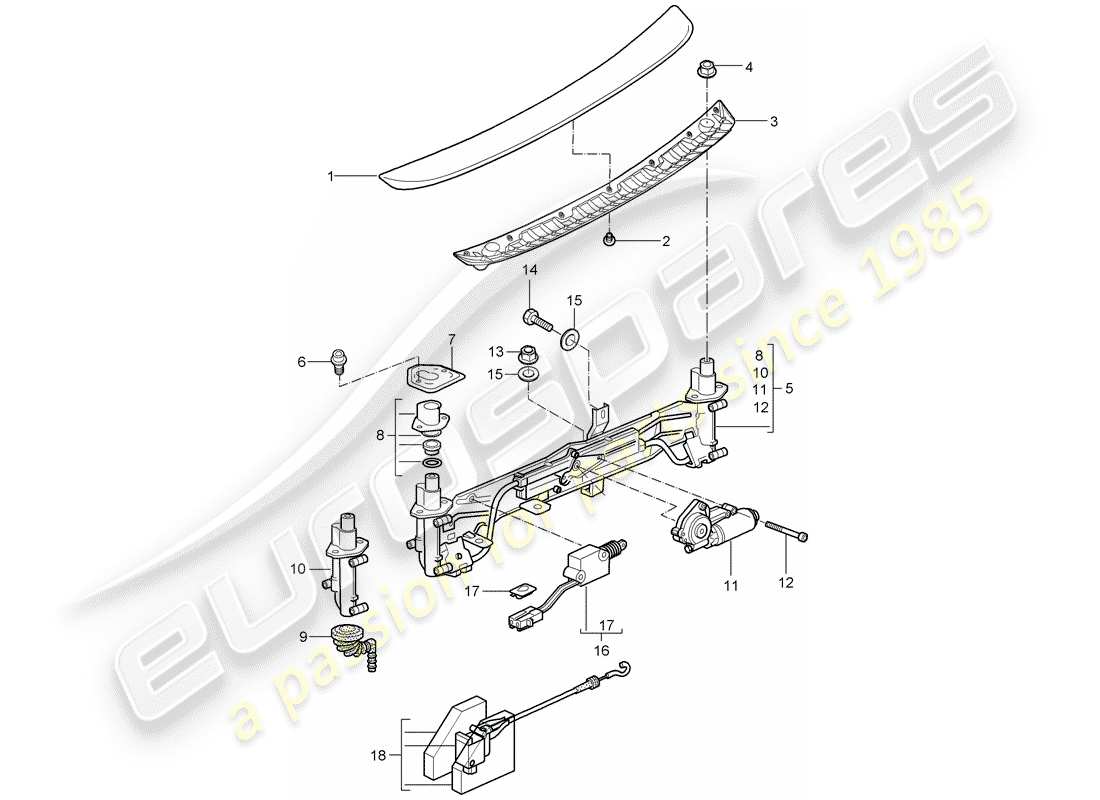 porsche cayman 987 (2007) rear spoiler part diagram