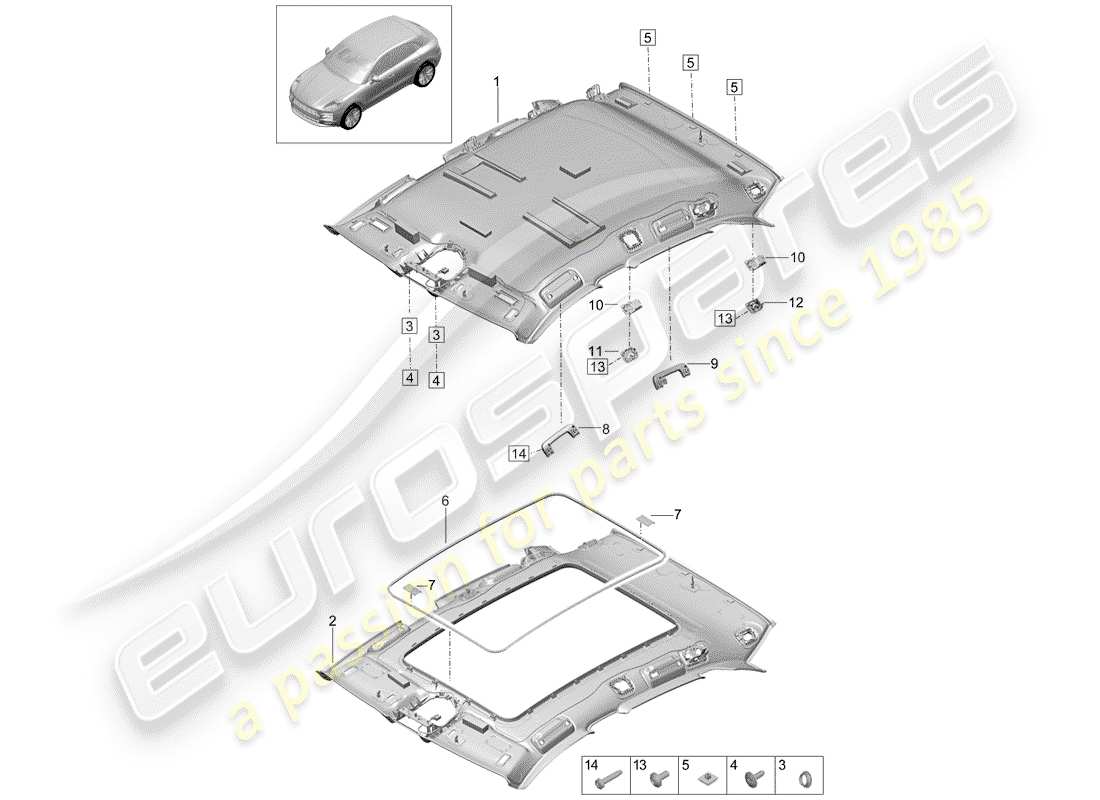 porsche 2019 (macan) roof trim panel part diagram