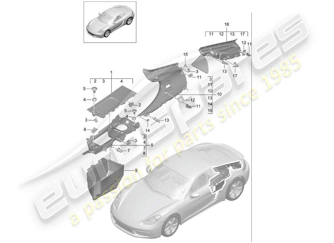 porsche 2018 (718 cayman) trims part diagram