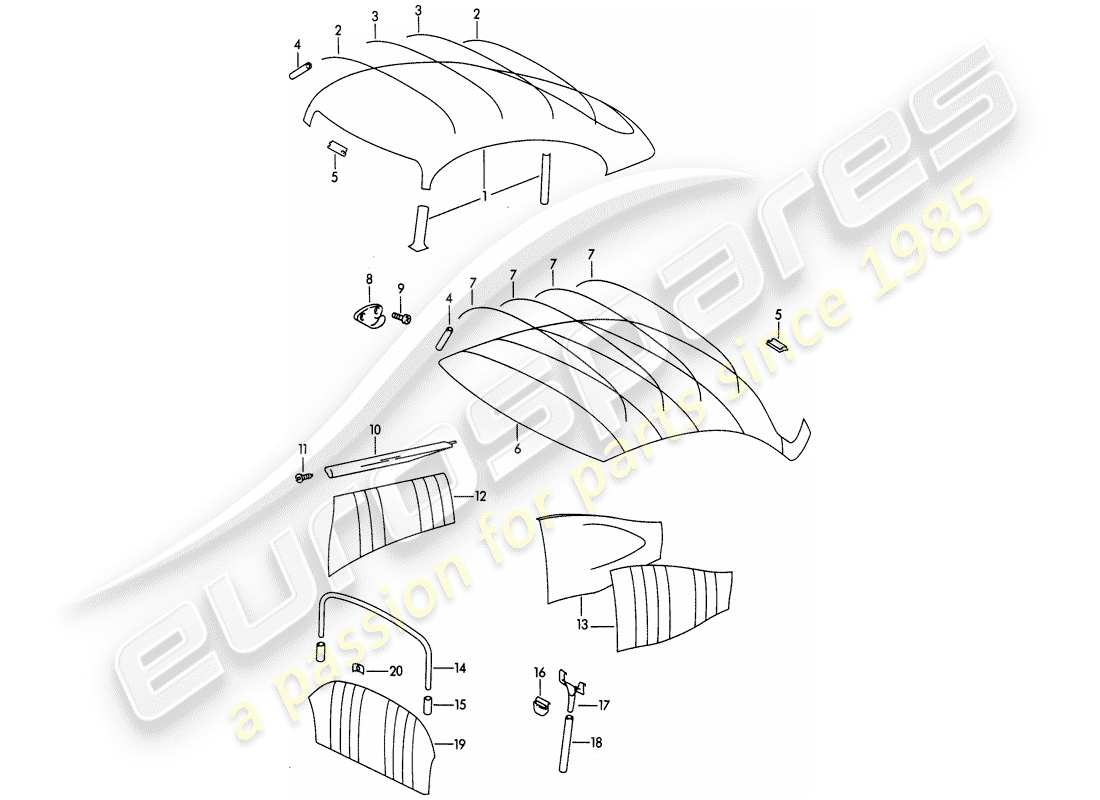 porsche 1961 (356b/356c) trims - interior equipment part diagram