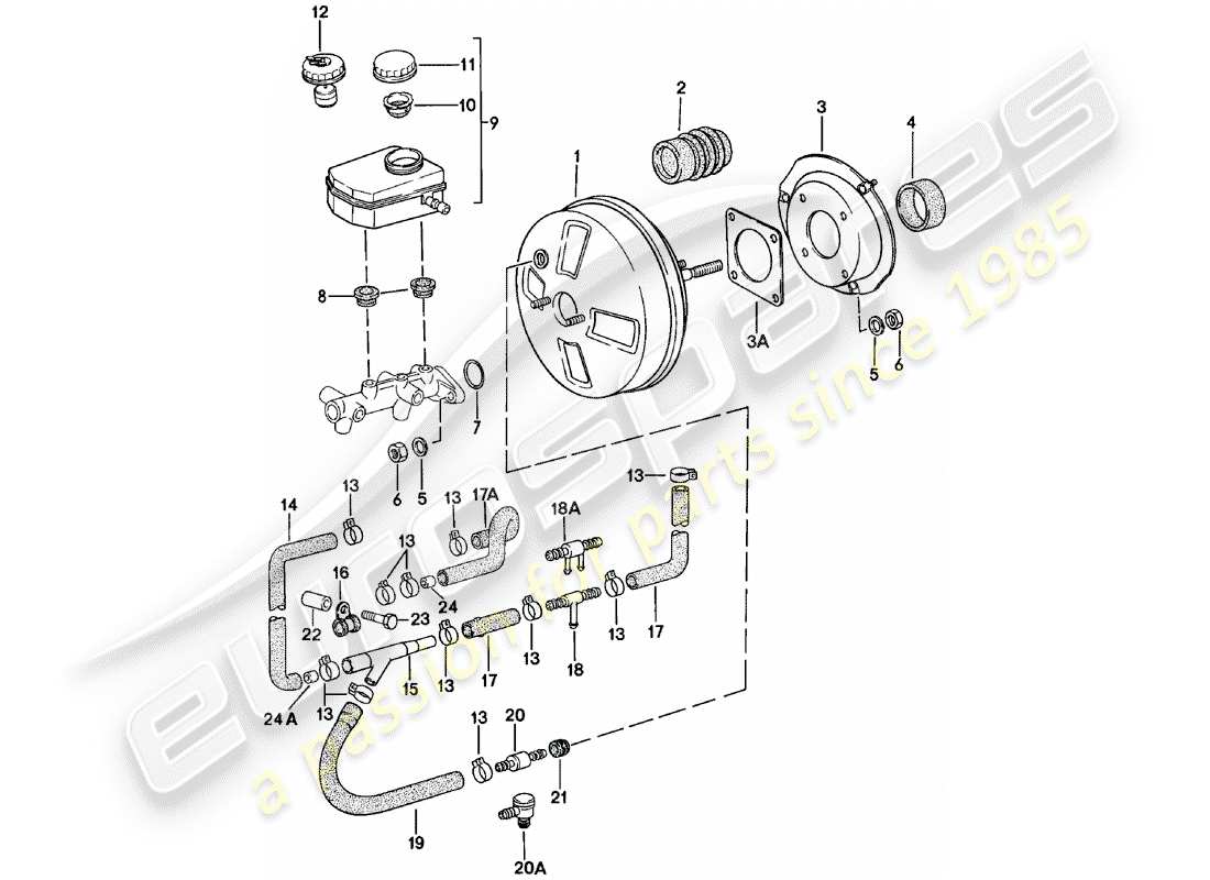 porsche 1985 (924) brake booster - reservoir part diagram