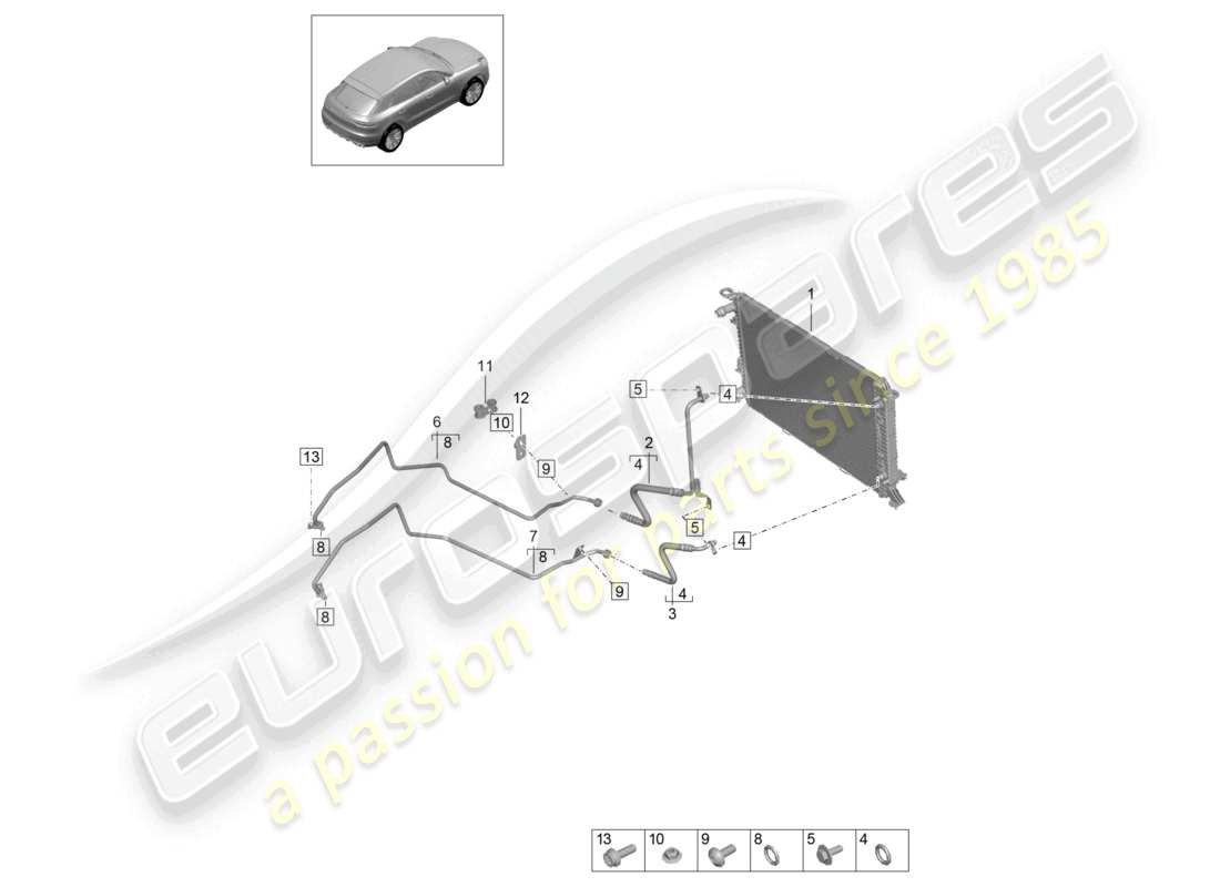 porsche 2019 (macan) - pdk - gearbox gear oil cooler oil pressure line part diagram