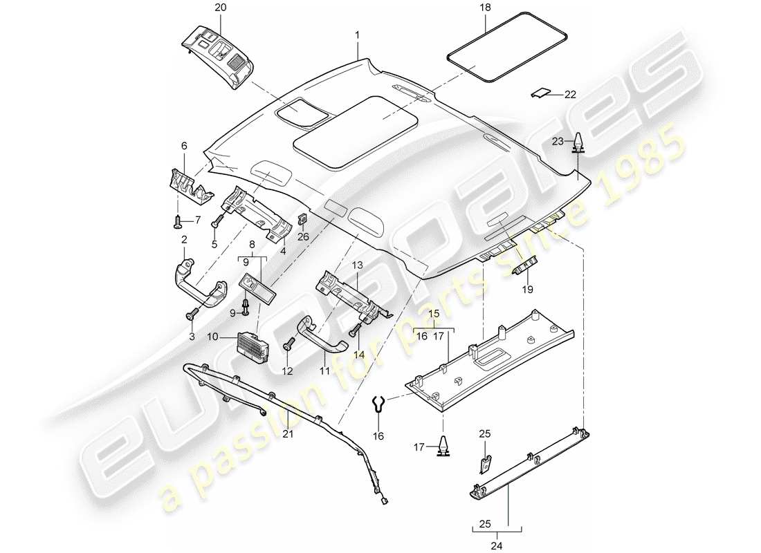 porsche 2008 (cayenne e1 9pa) roof trim panel part diagram