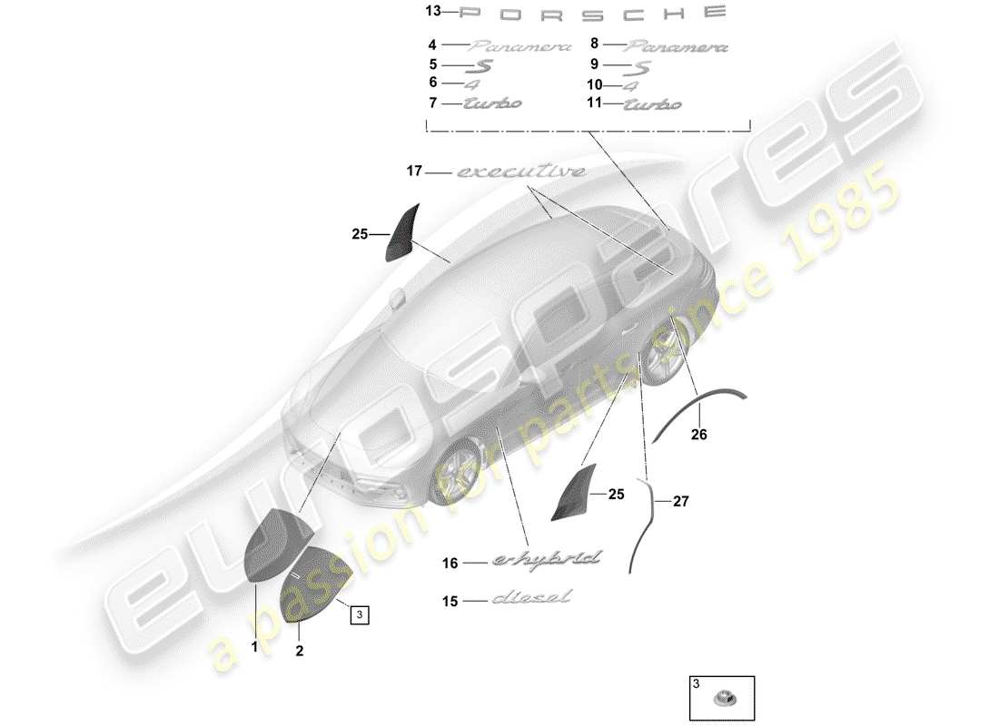 porsche 2020 (panamera 971-1) nameplates part diagram