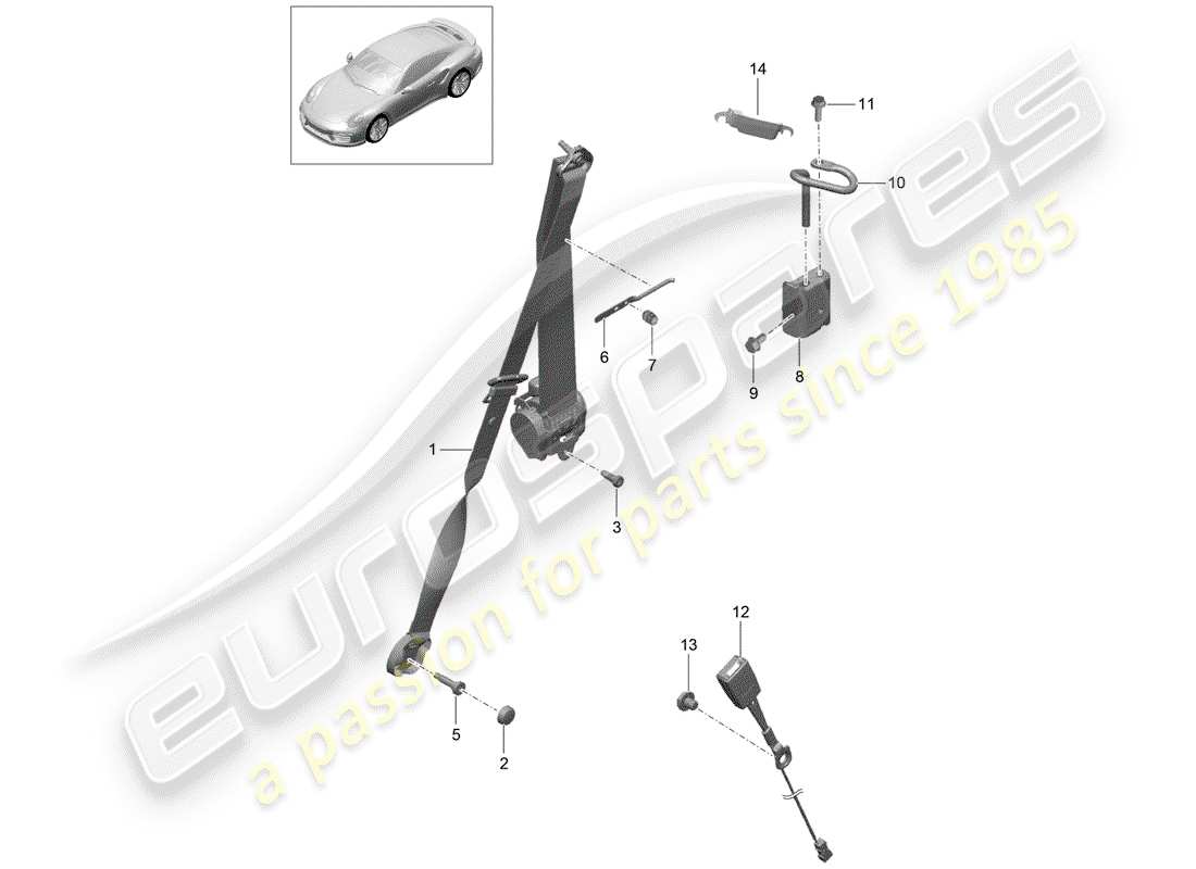 porsche 2019 (991-2 turbo) three-point seat belt part diagram