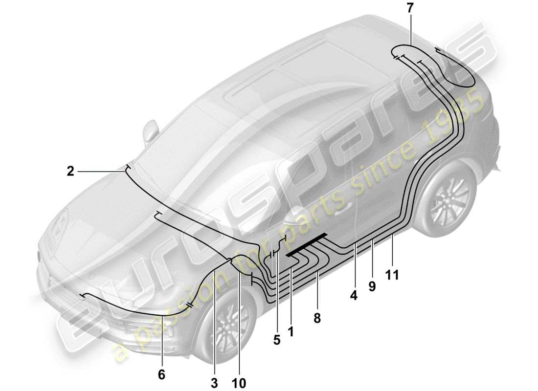 porsche 2020 (cayenne e3 9ya/9yb) antenna connecting cable part diagram