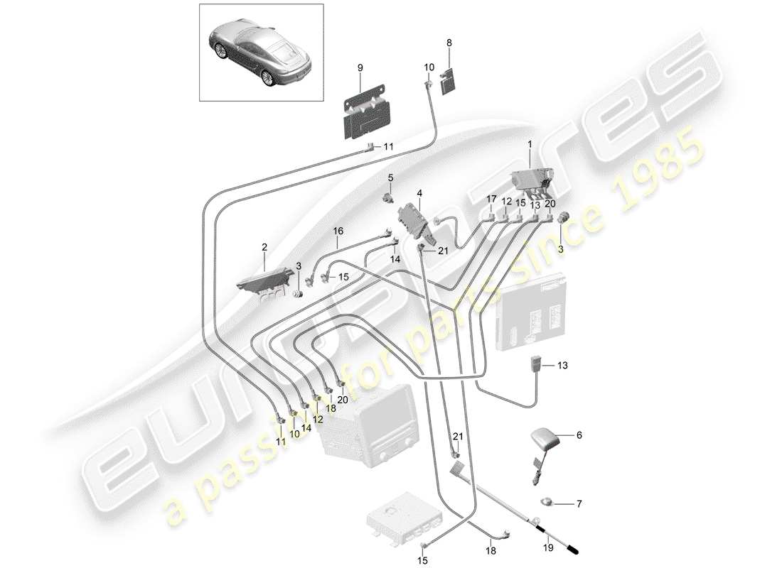porsche 2014 (981 cayman) antenna booster part diagram